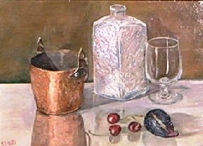 Composizione con fico olio su tela cm.25x35